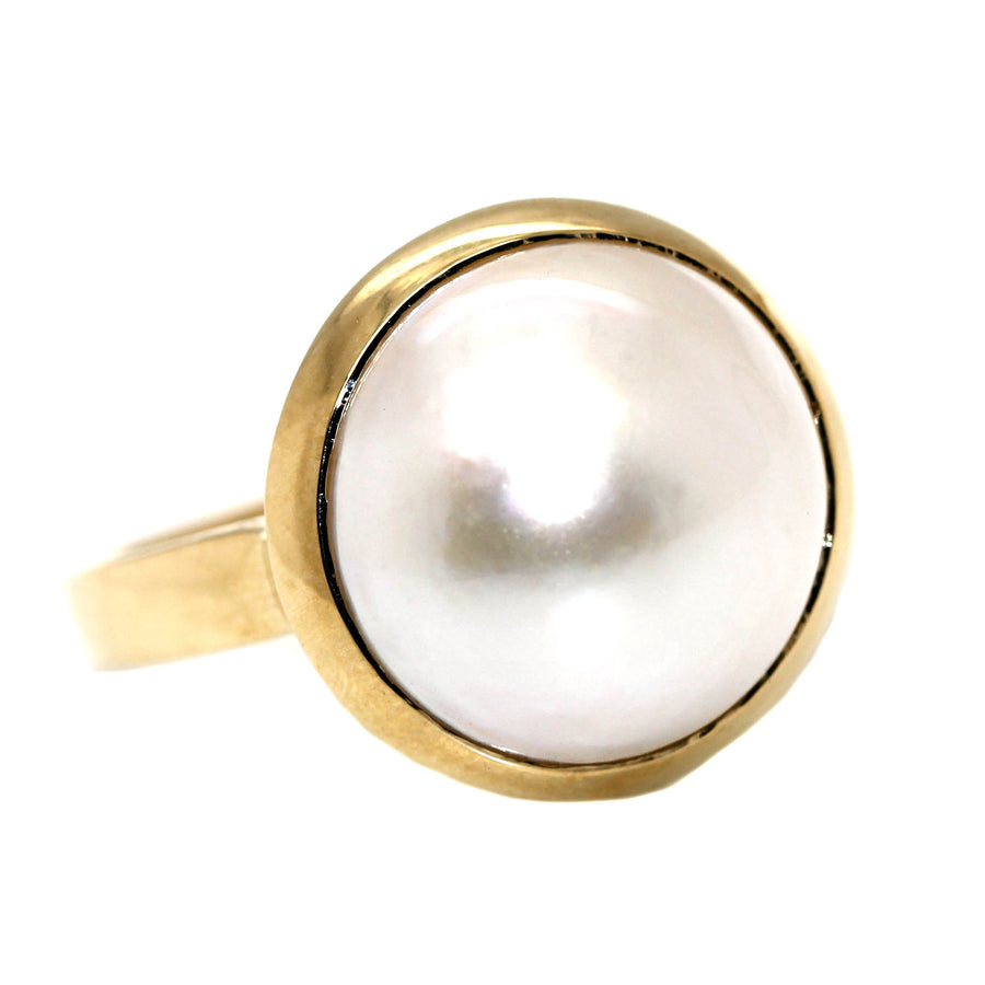 Round Mabe Pearl & Yellow Gold Dress Ring