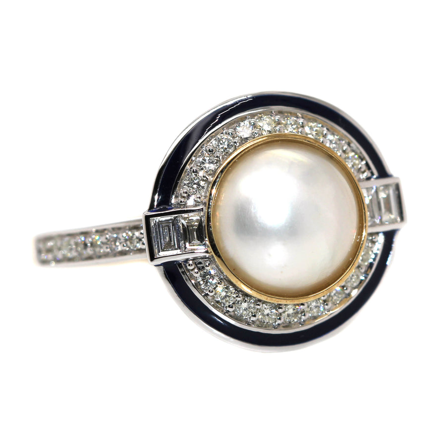 Mabe Pearl, Black Enamel & Diamond Dress Ring