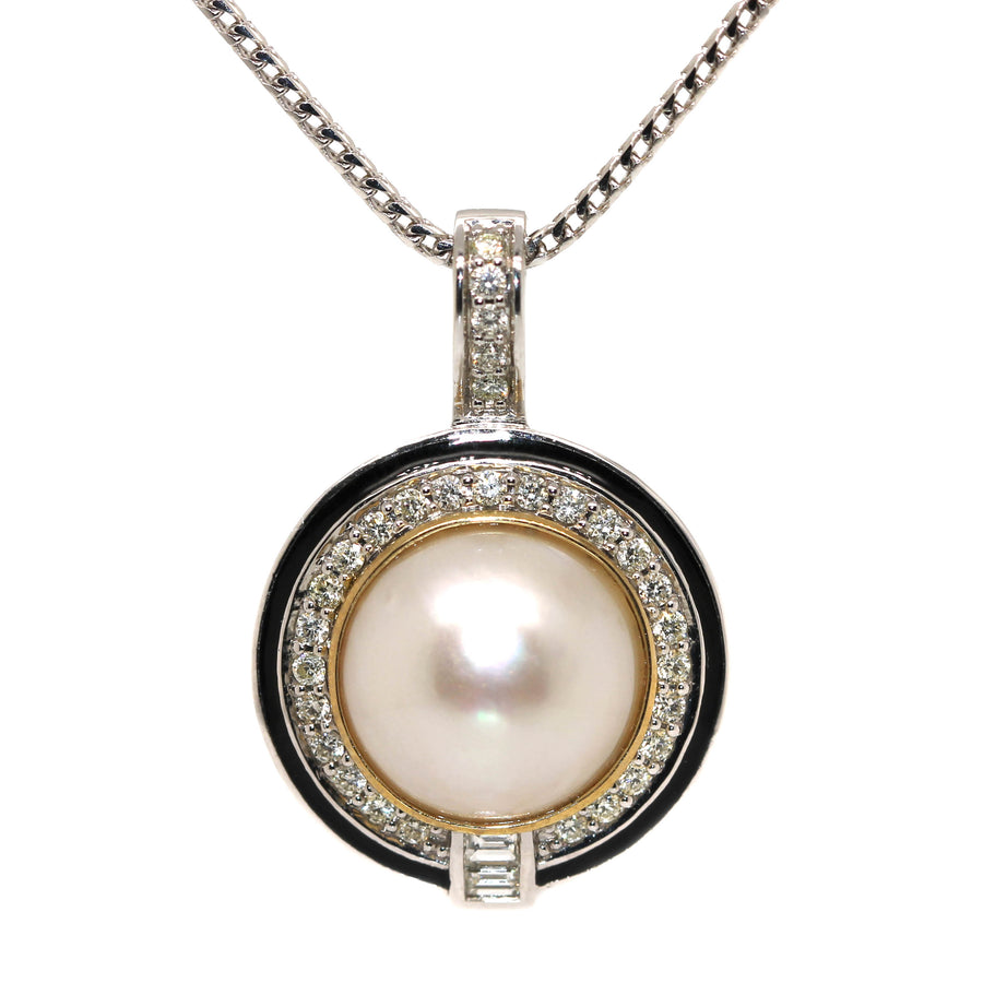 Mabe Pearl, Black Enamel & Diamond Enhancer