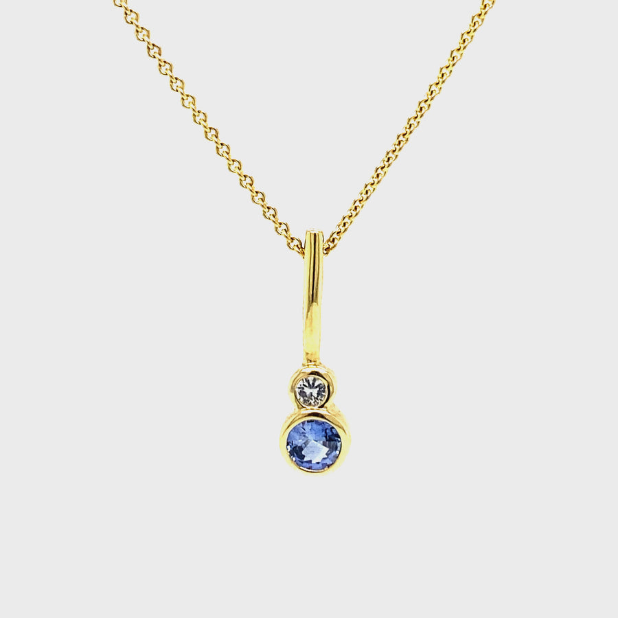 Sapphire, Diamond & Yellow Gold Pendant