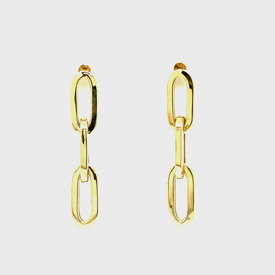 Yellow Gold Elongated Link Drop Earrings