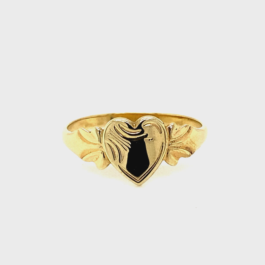 Yellow Gold Heart Signet Ring
