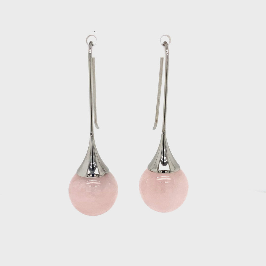 Stainless Steel & Rose Quartz Drop Earrings