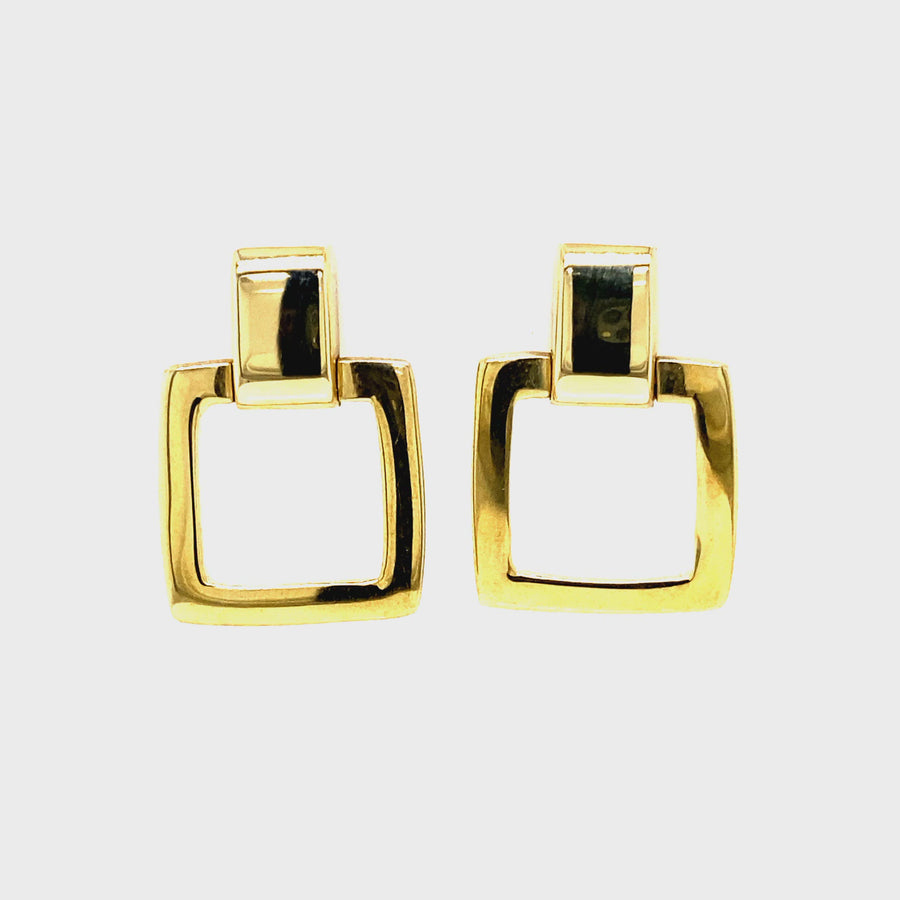 Yellow Gold Square Drop Studs