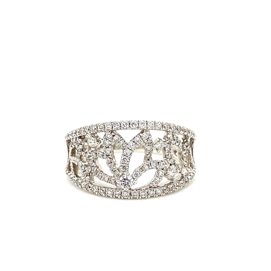 Diamond & White Gold Microset Concave Ring