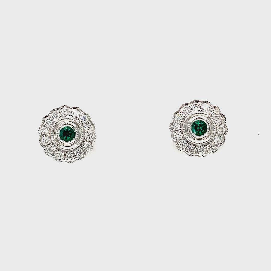 Emerald & Diamond Flower Studs