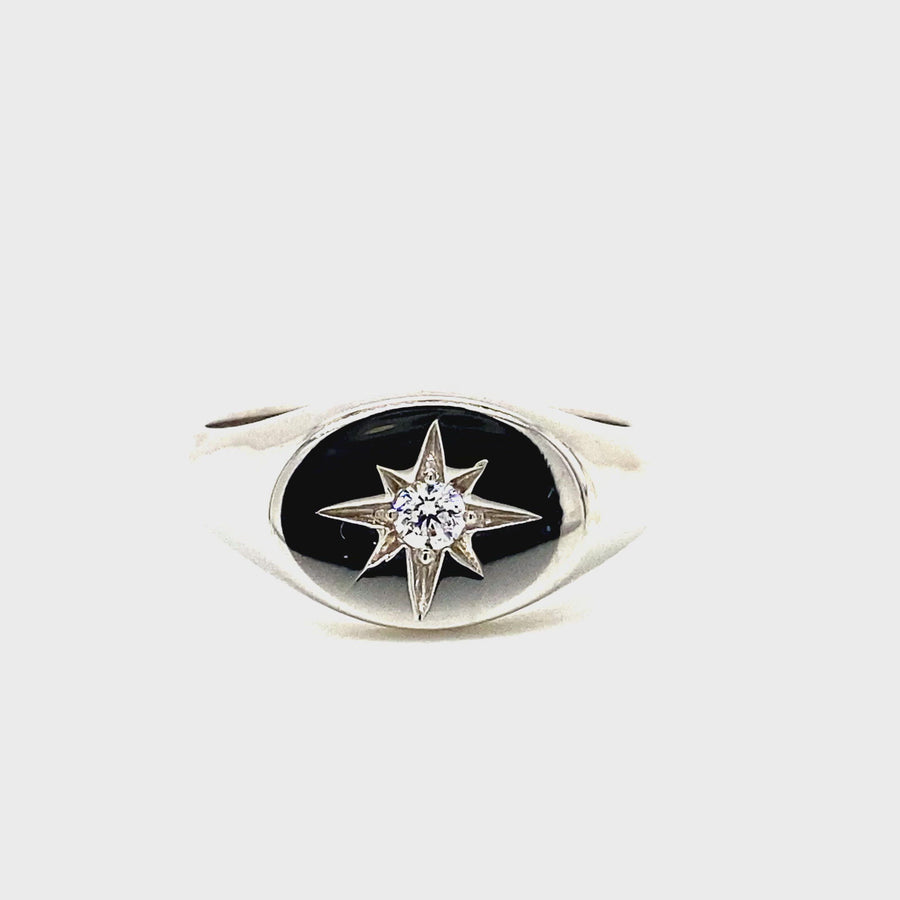 Sterling Silver & Cubic Zirconia Star Signet Ring