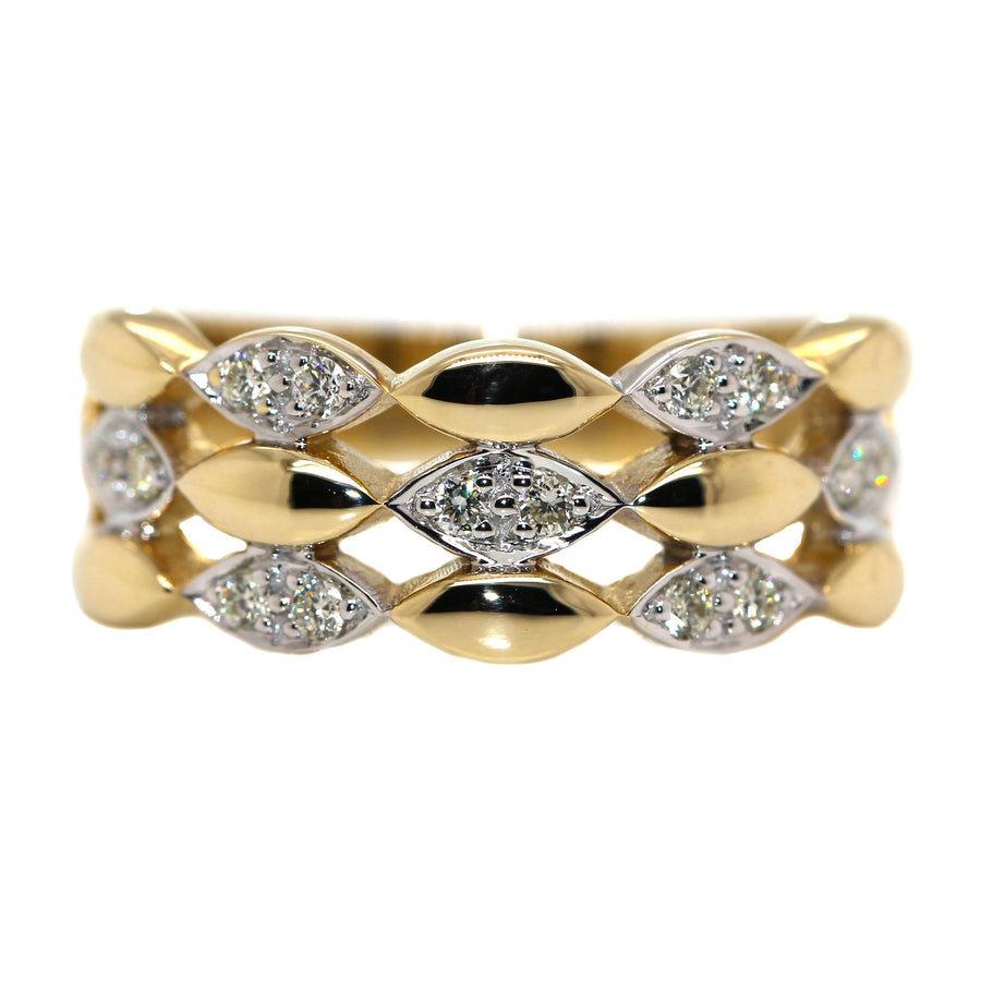 Diamond & Yellow Gold Three Row Dress Ring