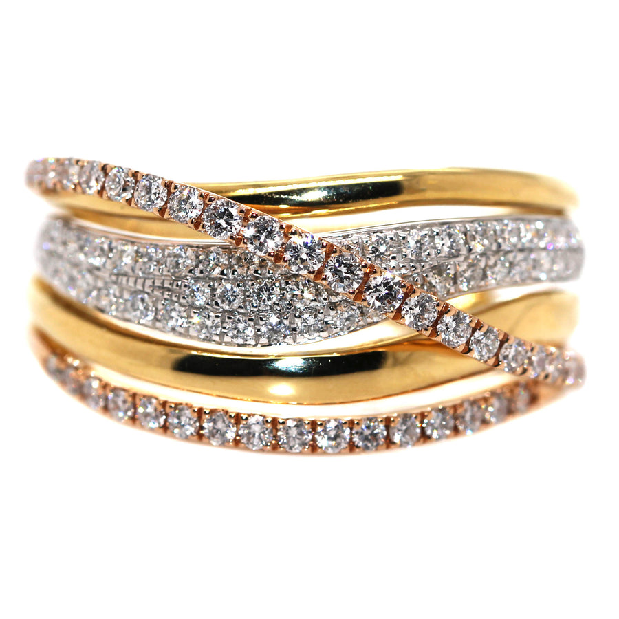 Diamond, Yellow & White Gold Five Row Dress Ring