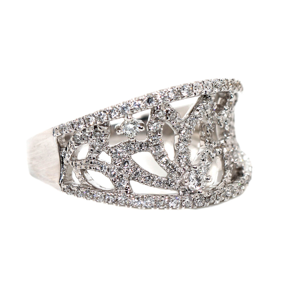 Diamond & White Gold Microset Concave Ring