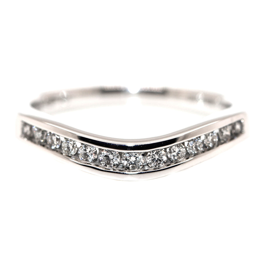 Curved Channel Set Diamond & White Gold Band
