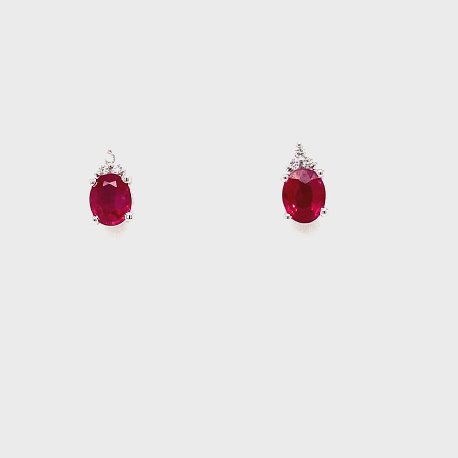 Ruby & Diamond Claw Set Stud Earrings