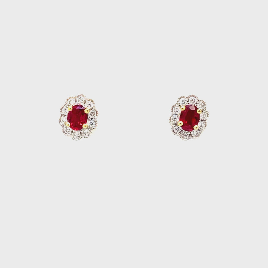 Ruby, Diamond, Yellow & White Gold Studs