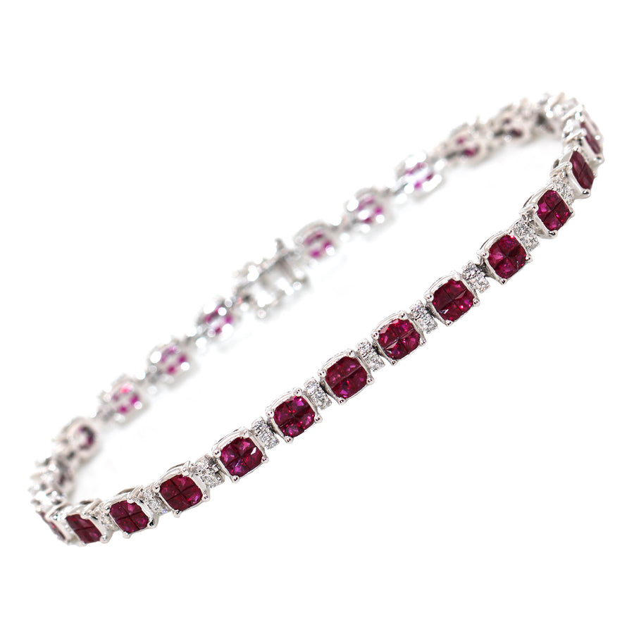 Ruby, Diamond & White Gold Tennis Bracelet