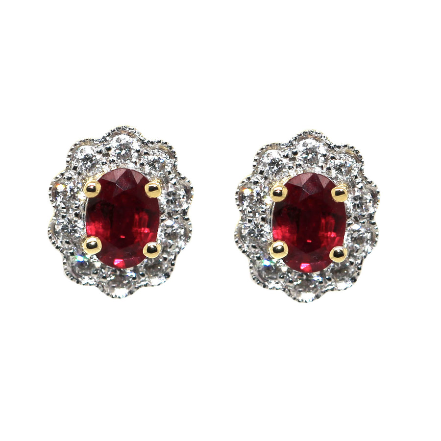 Ruby, Diamond, Yellow & White Gold Studs