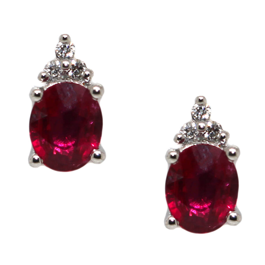 Ruby & Diamond Claw Set Stud Earrings