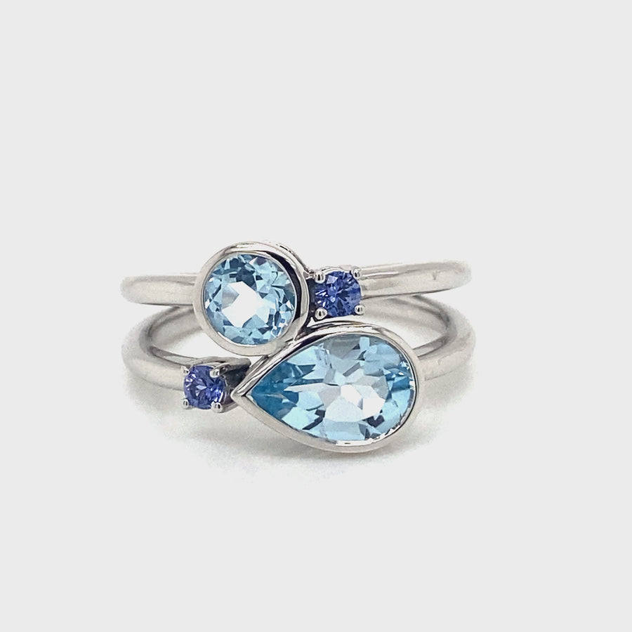 Blue Topaz, Ceylon Sapphire & White Gold Dress Ring