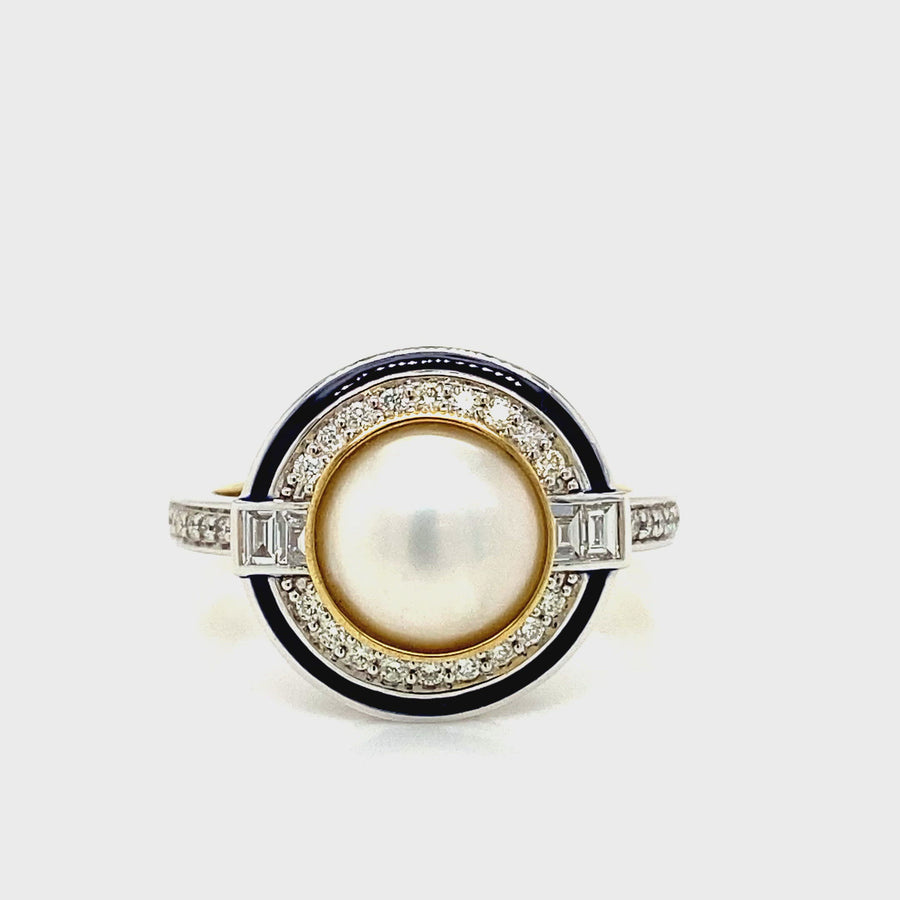 Mabe Pearl, Black Enamel & Diamond Dress Ring