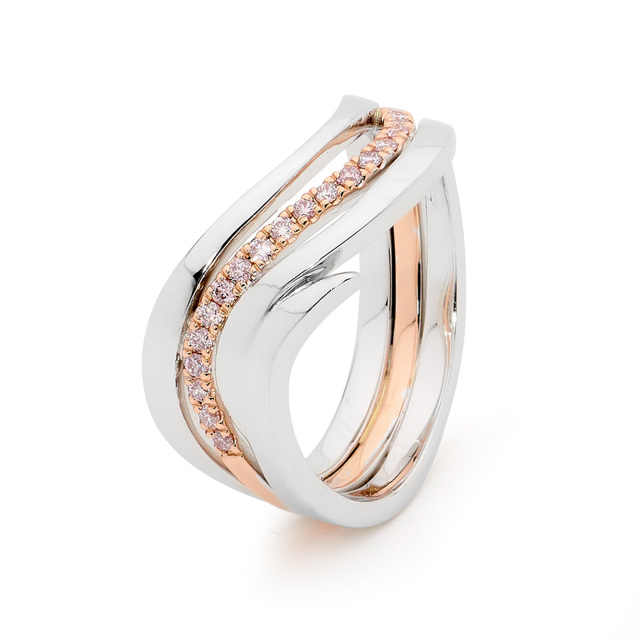 Ellendale Three Row Wave Pink Diamond Dress Ring