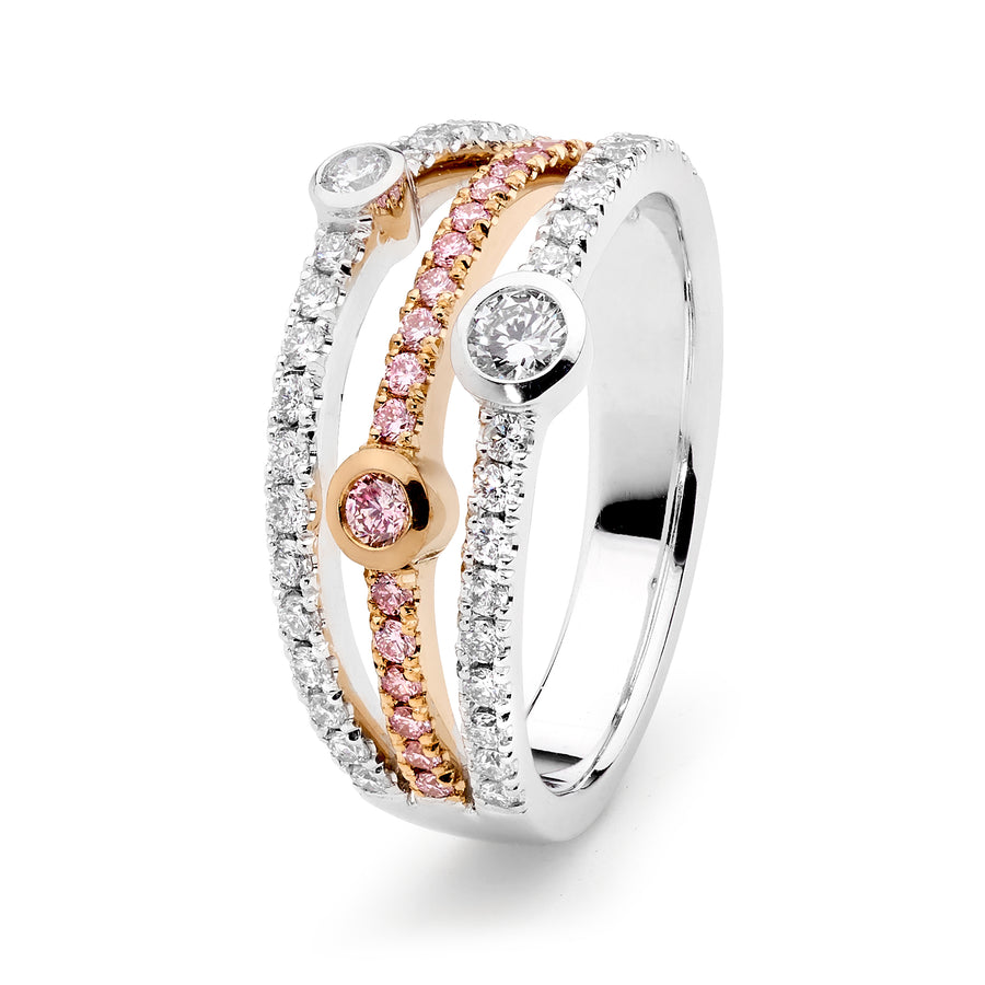 Ellendale Three Row Pink & White Diamond Dress Ring