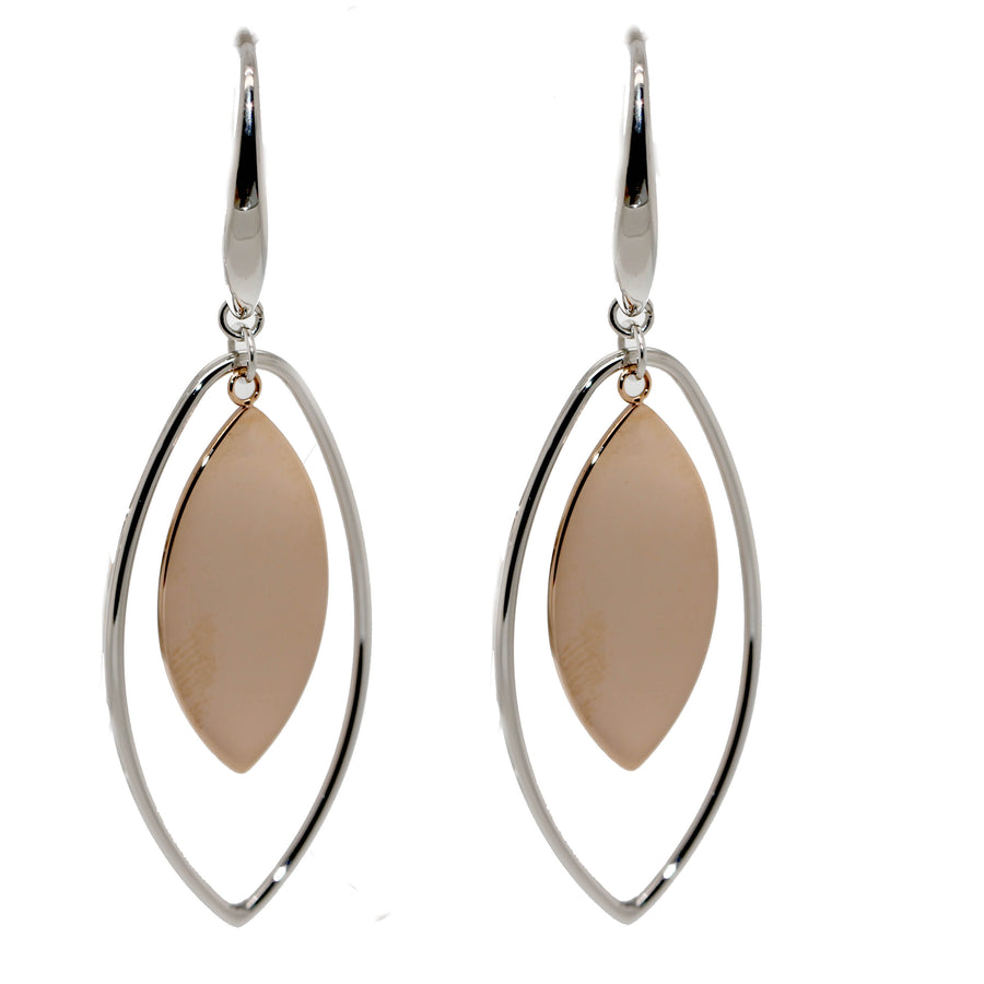 Stainless Steel & Rose Gold Plated Pear Shaped Earrings
