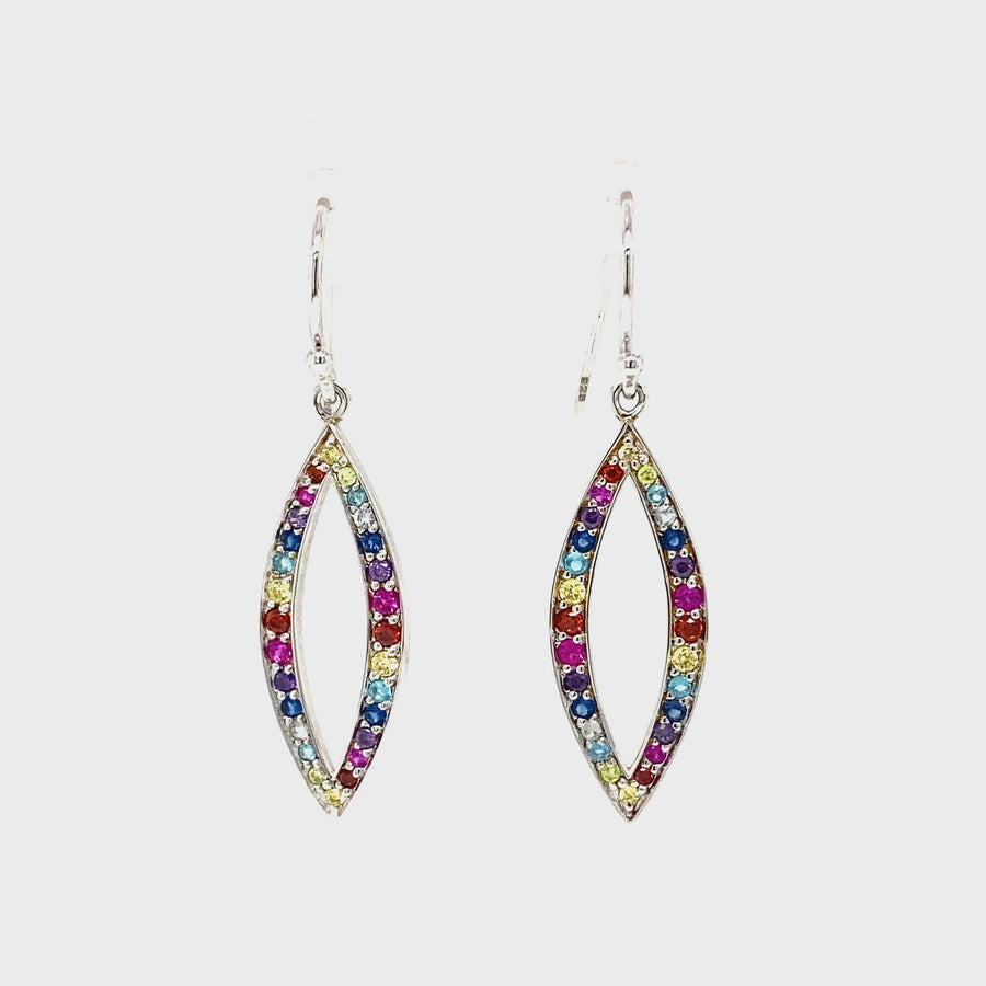 Rainbow Cubic Zirconia & Sterling Silver Drop Earrings