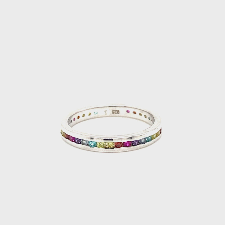 Multi-Coloured Cubic Zirconia & Sterling Silver Band