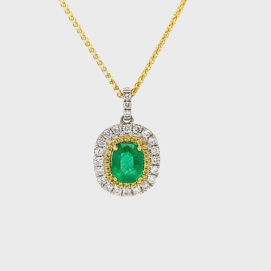 Emerald, Yellow & White Diamond Pendant