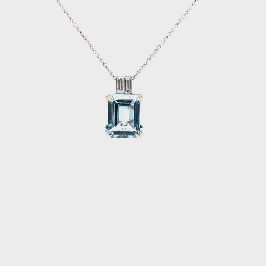 Emerald Cut Aquamarine, Diamond & White Gold Slider