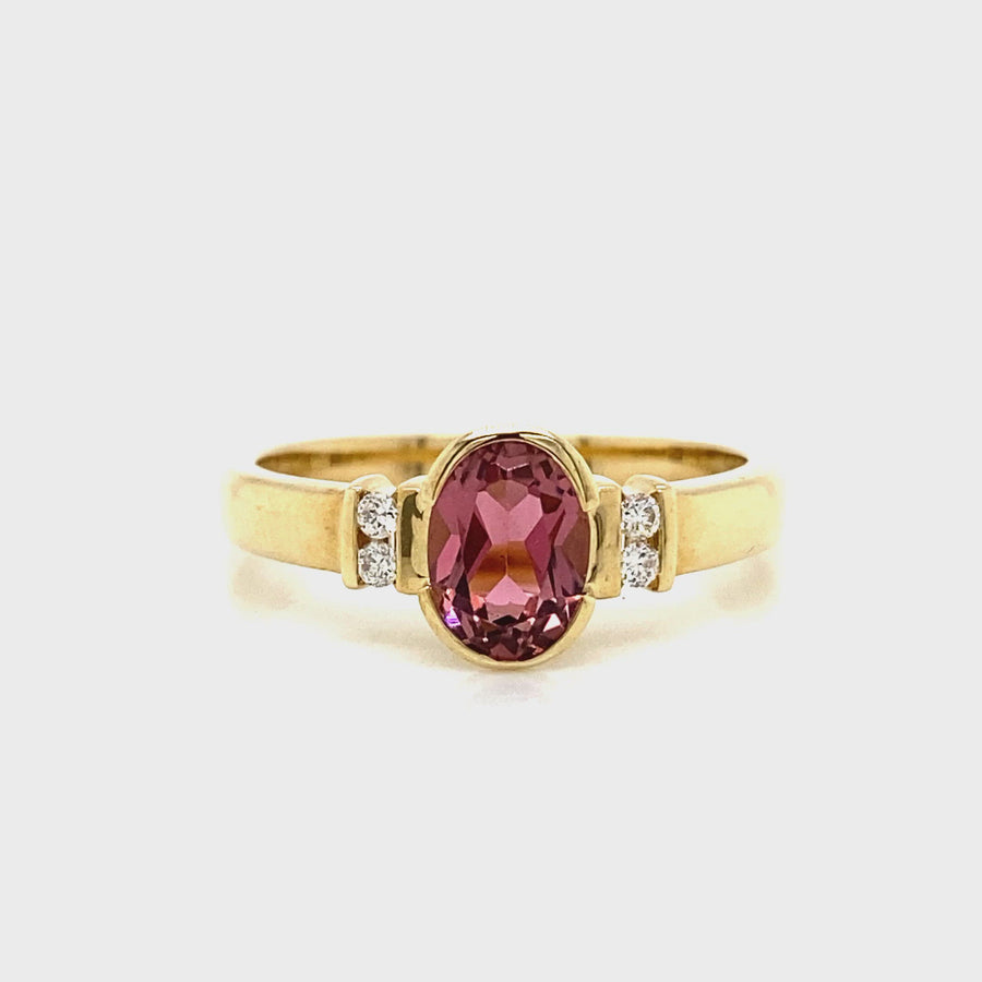 Pink Tourmaline, Diamond & Yellow Gold Dress Ring