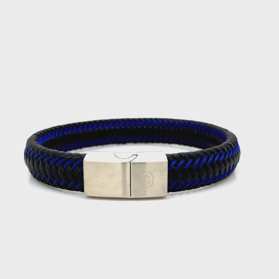 Black & Blue Italian Leather Gent's Bracelet