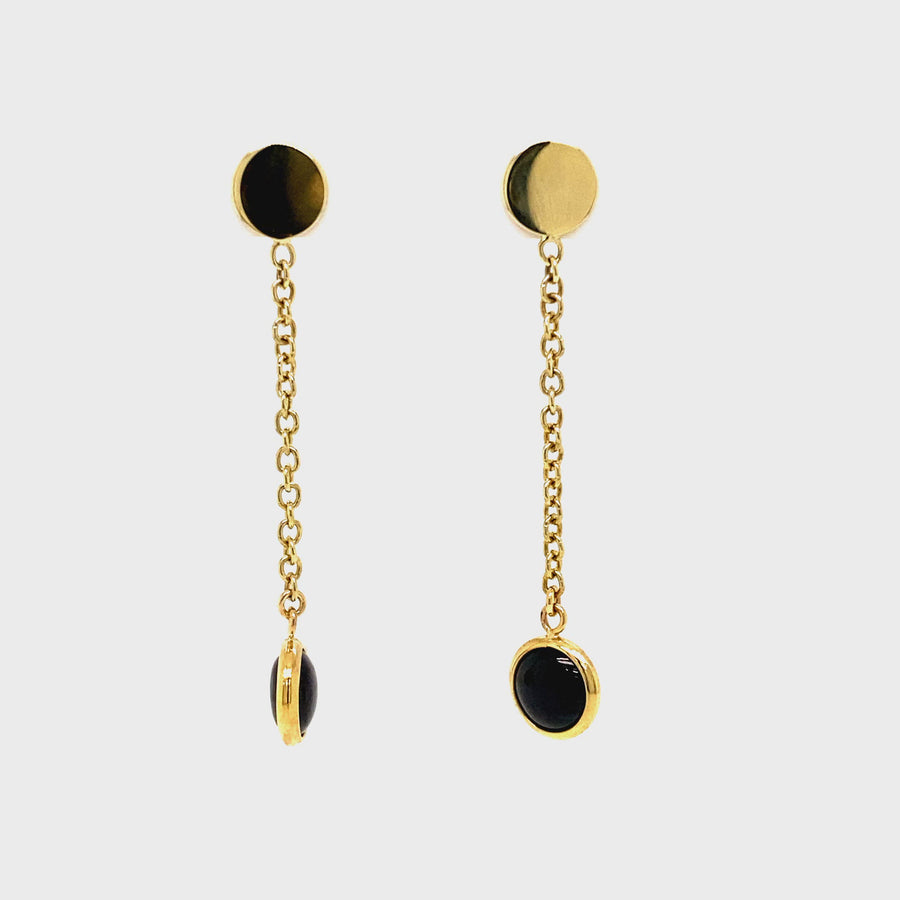 Onyx & Yellow Gold Trace Drop Earrings