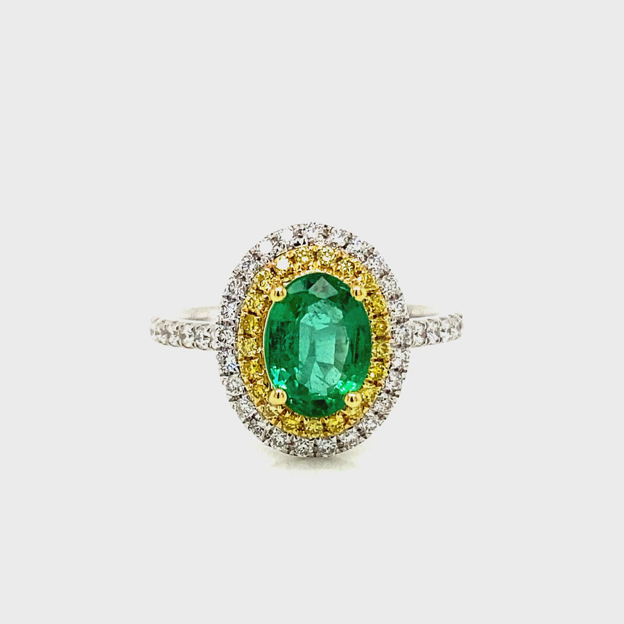 Oval Cut Emerald, Yellow & White Diamond Dress Ring