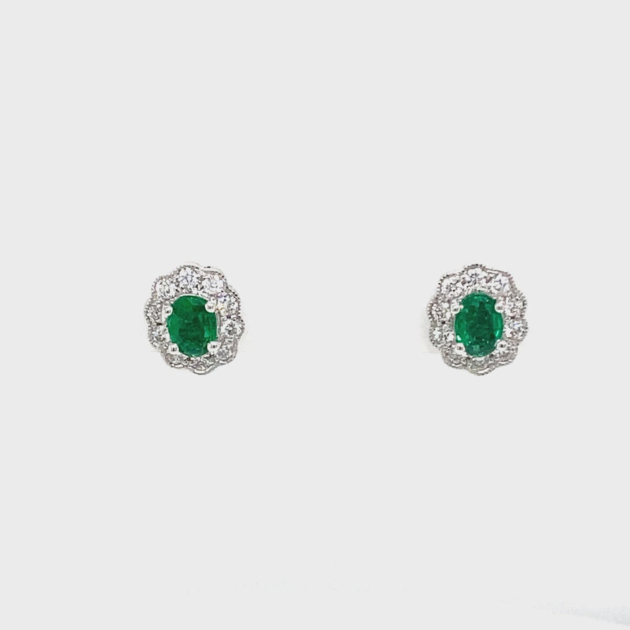Oval Cut Emerald & Diamond Studs