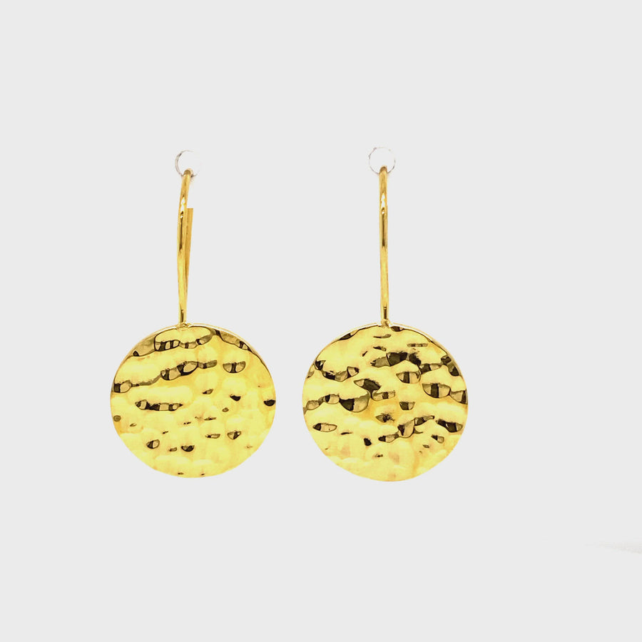 Yellow Gold Plated Stainless Steel Circle Shaped Hammered Drops