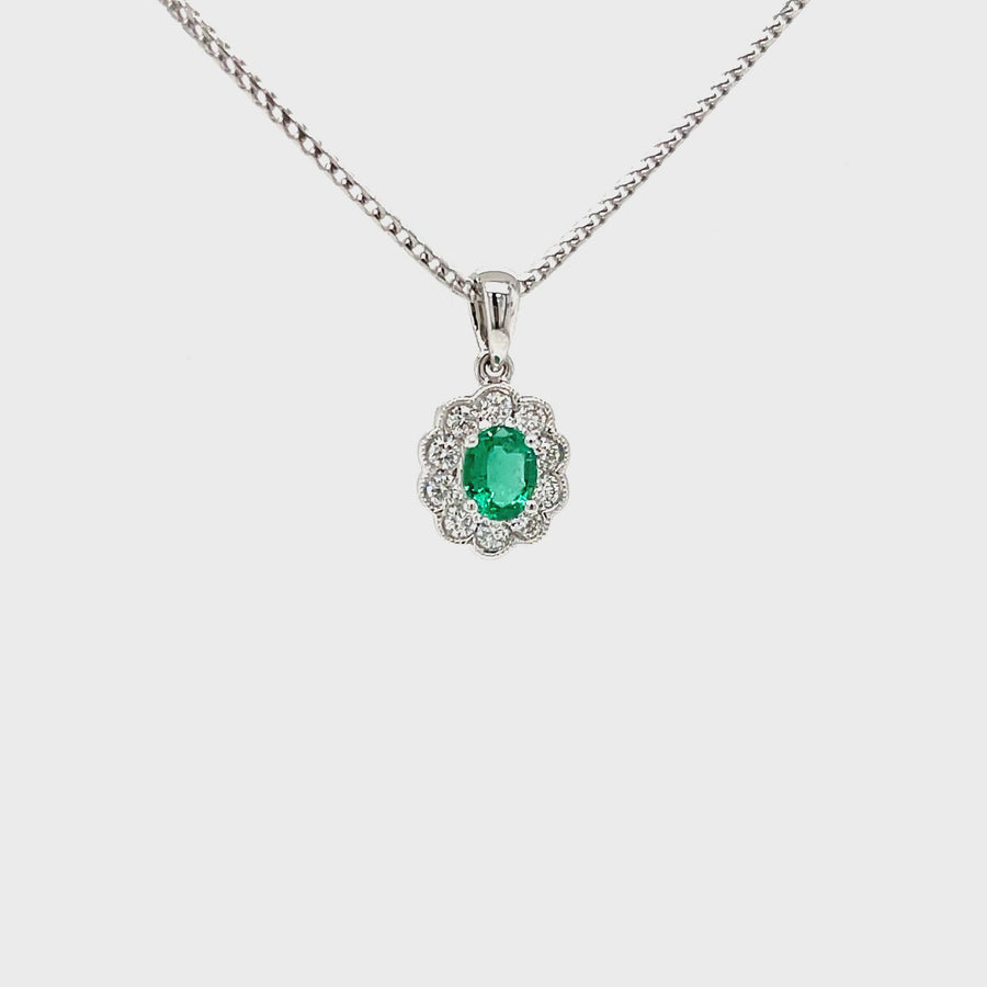Oval Cut Emerald & Diamond Pendant