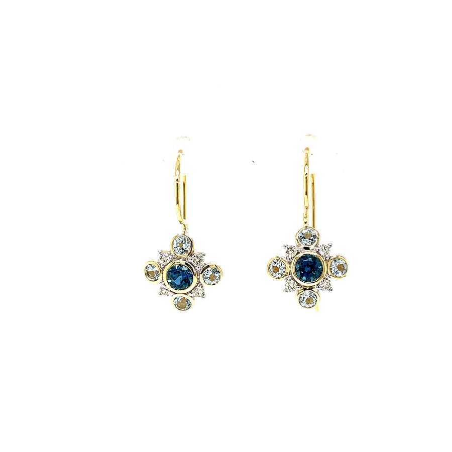 London Blue Topaz, Blue Topaz & Diamond Drop Earrings