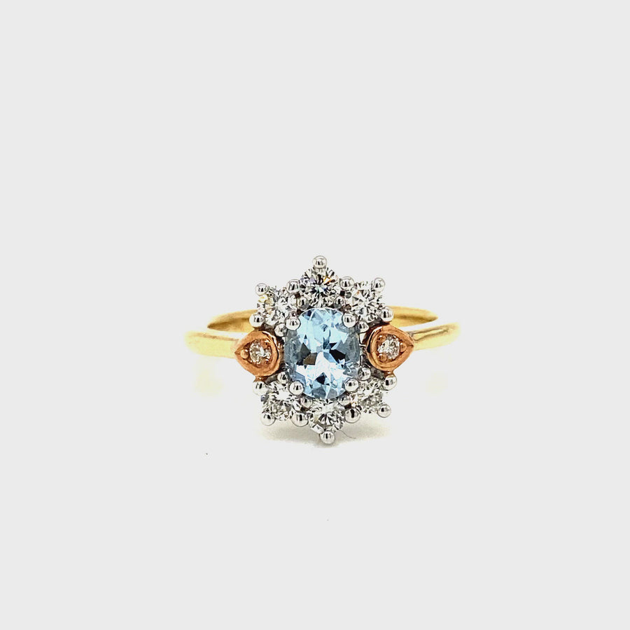 Aquamarine & Diamond Three Tone Dress Ring