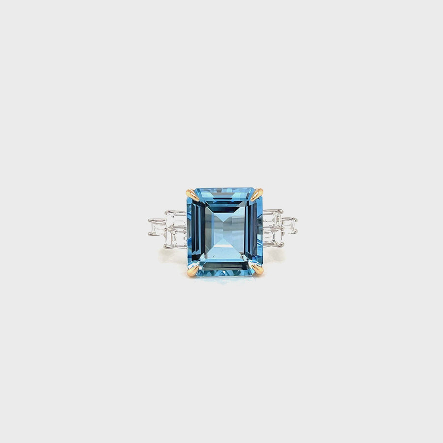 Emerald Cut Aquamarine & Diamond Dress Ring