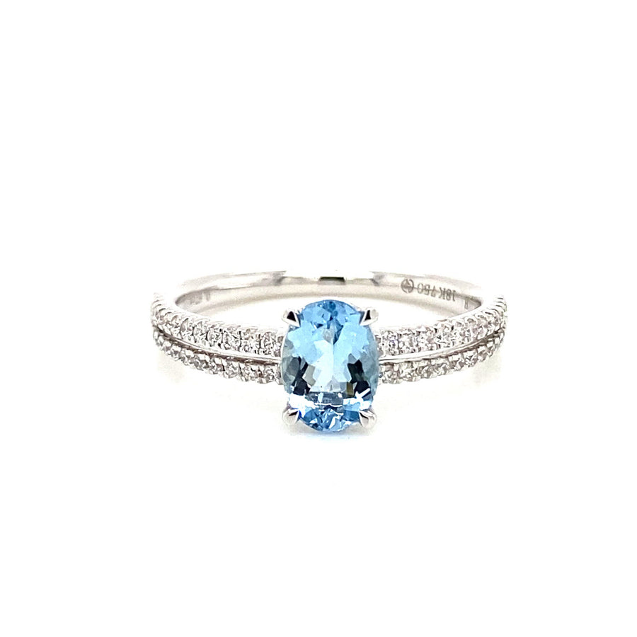 Aquamarine & Diamond Double Row Dress Ring