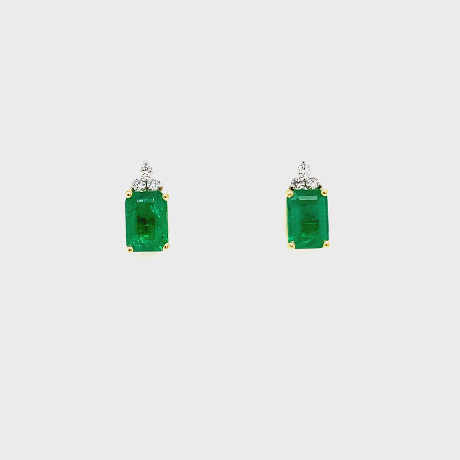 Emerald & Diamond Claw Set Stud Earrings