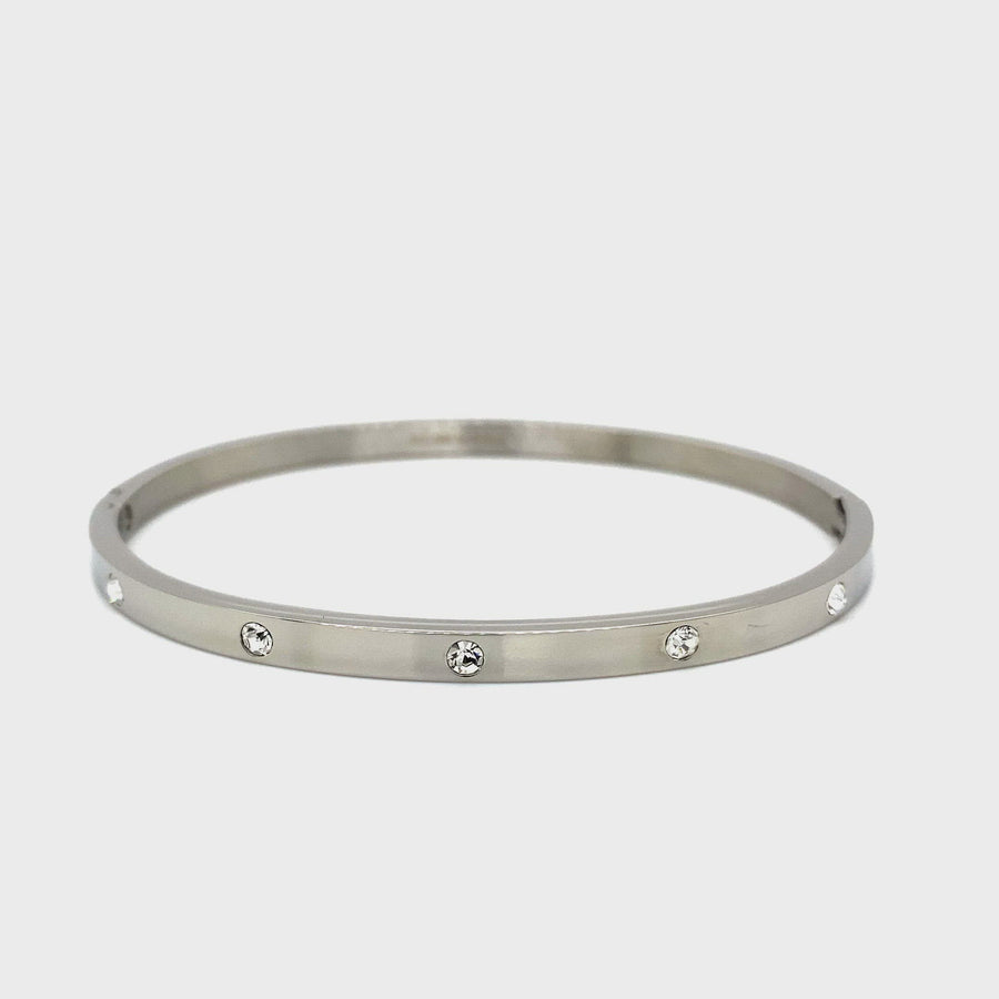 Stainless Steel & Cubic Zirconia Hinged Bangle