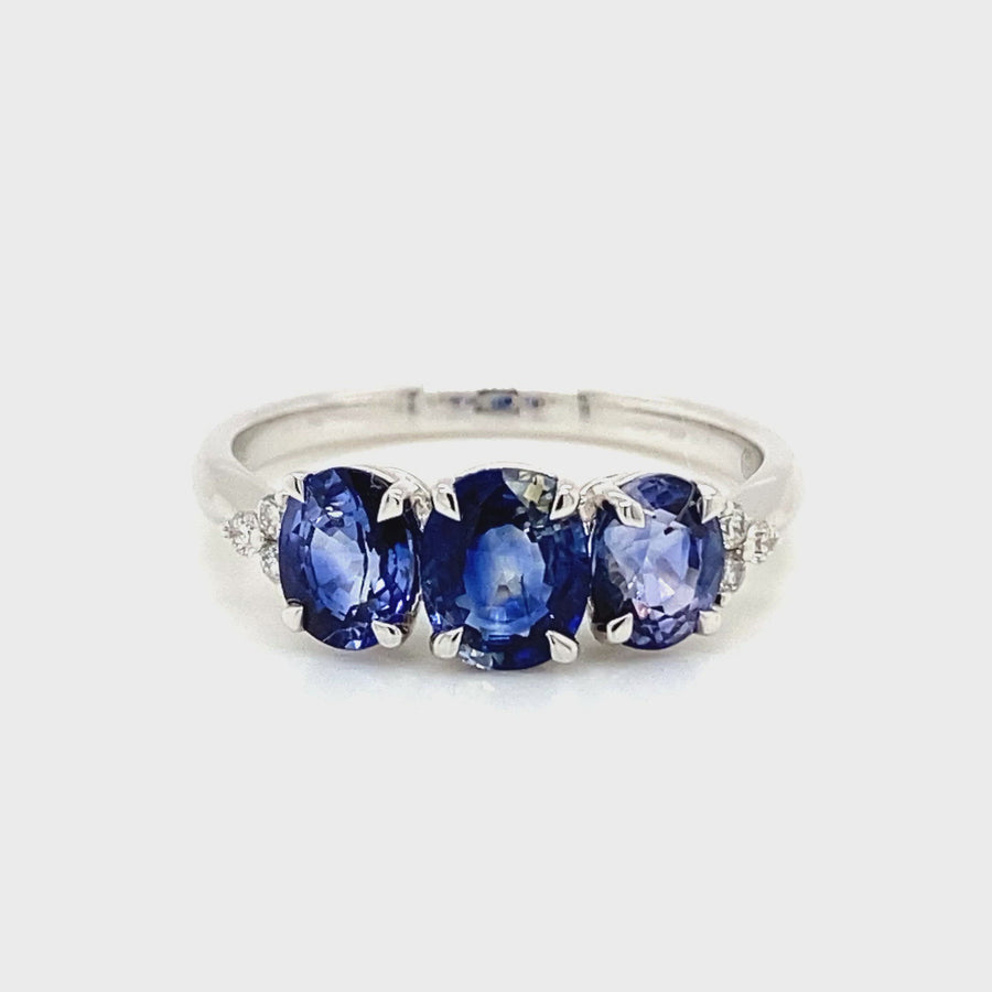 Oval Cut Sapphire & Diamond Trilogy Ring