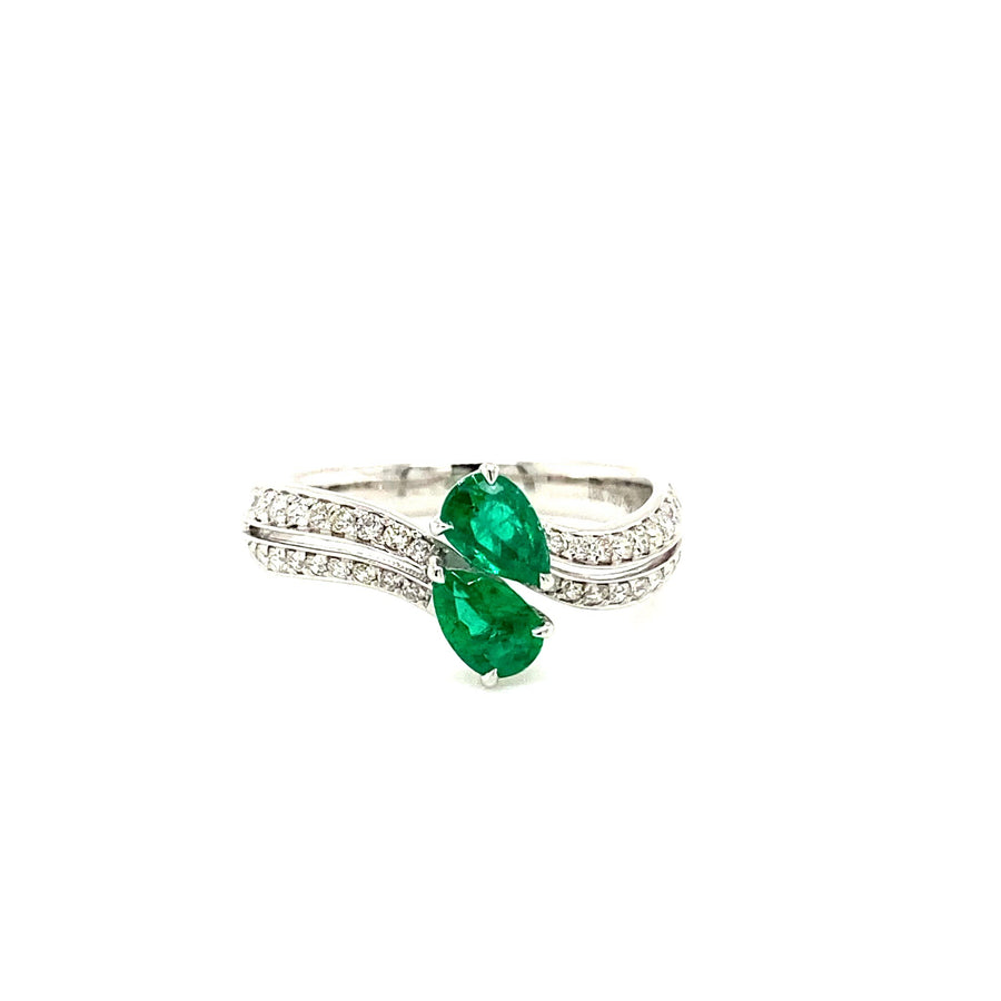 Emerald & Diamond Crossover Ring