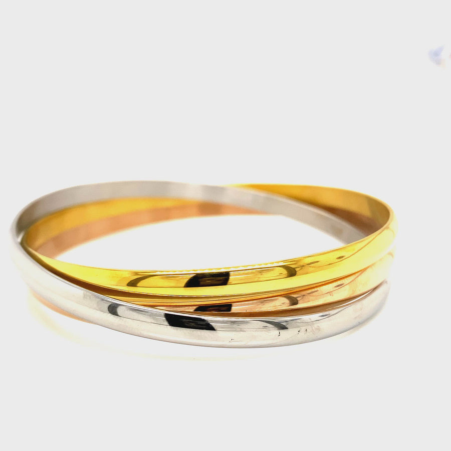 Stainless Steel, Yellow & Rose Gold Plated Interlocking Bangles