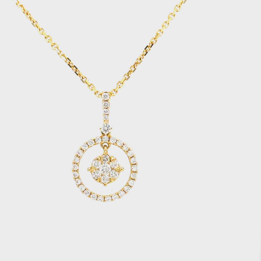 Diamond & Yellow Gold Cluster Circle Pendant